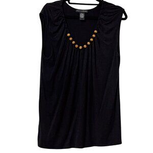 Grace Elements Womens Size XL Black Sleeveless Top With Beaded Neckline